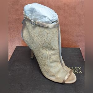 Badgley Mischka Gold Lace Ankle Booties